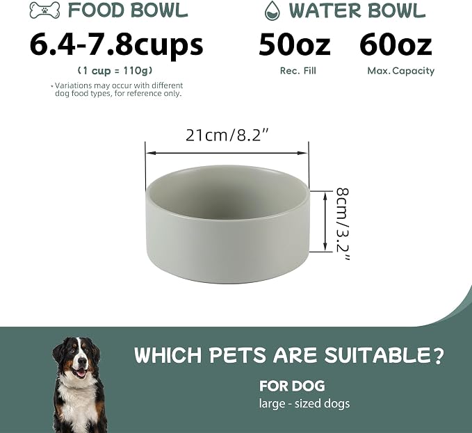 Havniva 8.3” Ceramic Dog Bowls, Dog Food and Water Bowl for Large Dogs, Durable Dog Water Bowl with Non-Slip Rubber Base Large Capacity Pet Feeding Bowl