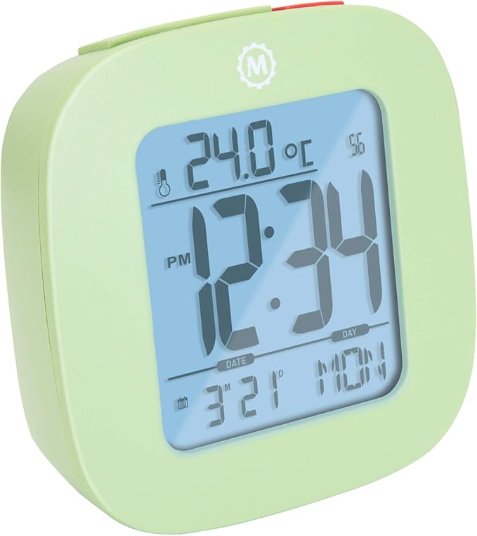 MARATHON Compact Alarm Clock with Temperature and Date (Pistachio Green)