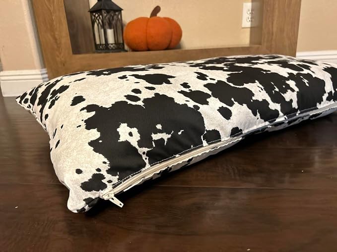 Natural Cotton Canvas Dog Bed – Raw Cotton Filled Pet Cushion Insert, Breathable Eco-Friendly Dog Mattress, Durable Washable Cover with Zipper (Cow Print Black White, X Large 53"x36"x5")