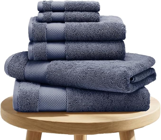 BIOWEAVES 100% Organic Cotton 6-Piece Luxury Bathroom Towels Set GOTS Certified 700 GSM, 2 Bath Towels, 2 Hand Towels & 2 Wash Cloths - Mineral