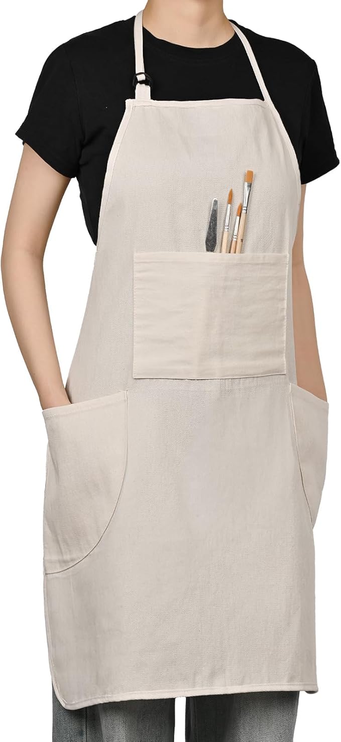 KEVIN&SASA CRAFTS Painting Apron for Men and Women, Professional for Acrylic, Oil and Watercolor Painting, With 3 Pockets, Adjustable Cotton Canvas Bib Apron