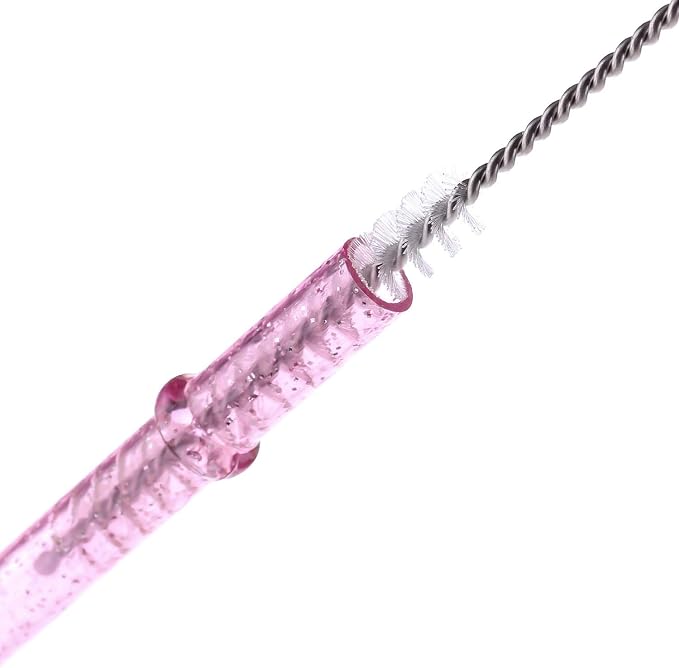 Dakoufish BPA-Free 12 Piece 11 Inch Reusable Clear Plastic Glitter Sparkle Drinking Straw Plus one Cleaning Brush (Rose,11inch)