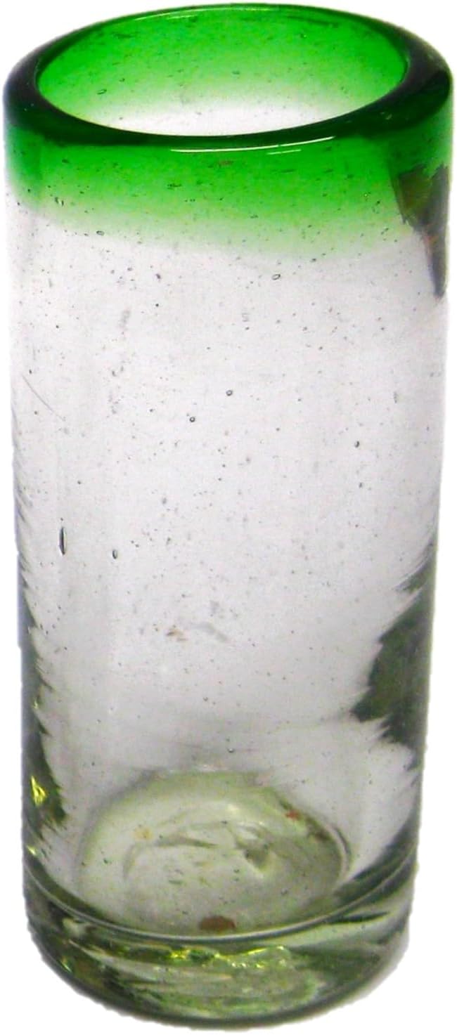 Emerald Green Rim 2 oz Tequila Shot Glasses (set of 6), Recycled Glass, Lead-free, Toxin-Free (Shot)
