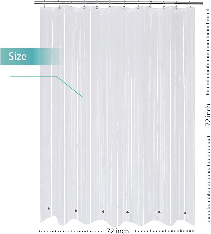 Mrs Awesome Shower Curtain Liner with 6 Magnets Clear Thick PEVA, Premium Waterproof Plastic Shower Curtain Standard Size 72 x 72 inch, Clear
