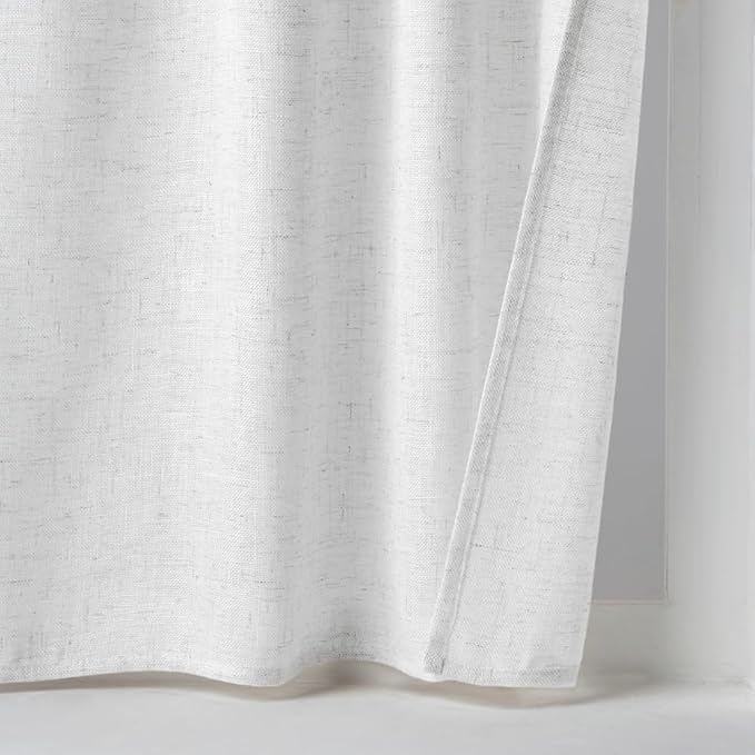 MIULEE White Curtains 30 Inch Length 2 Panels, Soft Thick Linen Textured Semi Sheer Light Filtering Kitchen Window Curtains Over Sink Small Tier Curtains for Bathroom Window Back Tab Rod Pocket