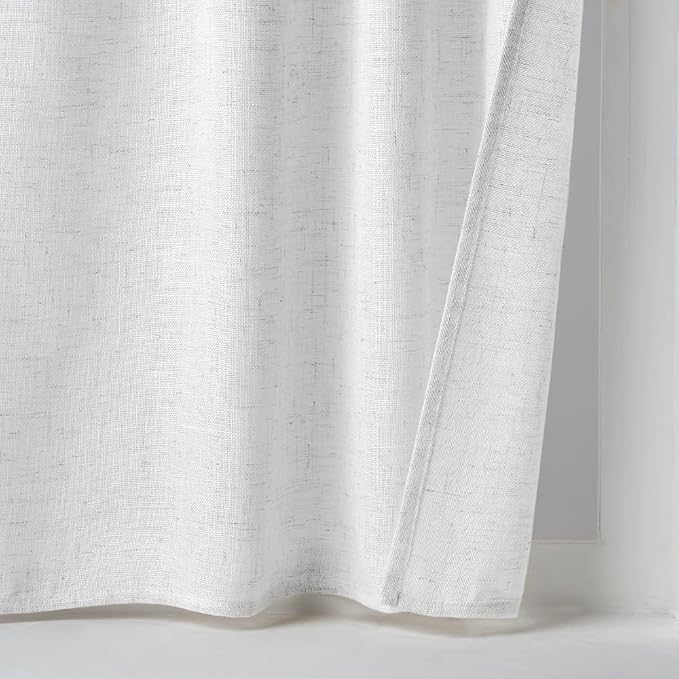MIULEE White Curtains 24 Inch Length 2 Panels, Soft Thick Linen Textured Semi Sheer Light Filtering Kitchen Window Curtains Over Sink Small Tier Curtains for Bathroom Window Back Tab Rod Pocket