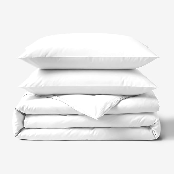 Fabdreams GOTS Certified 100% Organic Cotton Duvet Cover Queen Size - 400 TC Sateen - Soft - Silky - Zipper Closure - Edge Ties - 1 Duvet Cover (90"x92") + 2 Pillow Shams (20"x26") - White, 3 Piece