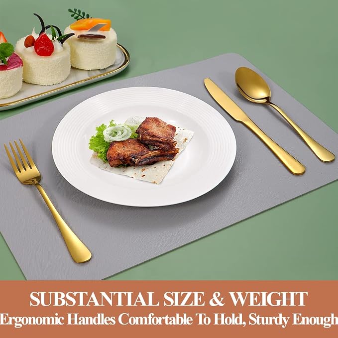 20 Pcs Gold Silverware Set for 4, Food Grade Stainless Steel Flatware Set, Eating Utensils Sets Include Fork/Knife/Spoon, Reusable Cutlery Set for Home Kitchen, Dishwasher Safe, Round Edge