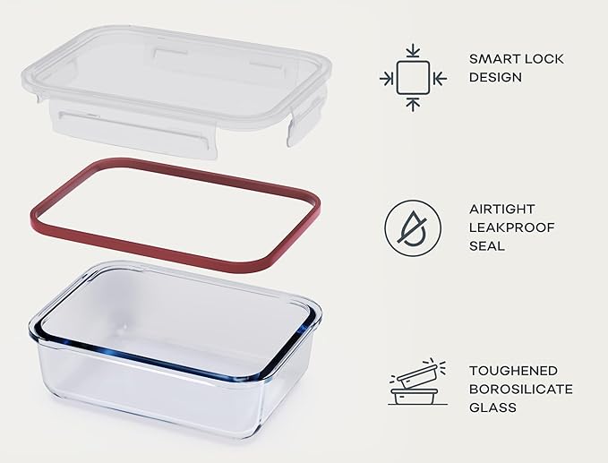 Large Glass Food Storage Containers with Lids | 3 Pack Set 52oz/6.4 cup | Glass Storage Containers with Lids |Non-Toxic & Airtight| Glass Food Containers |Oven, Freezer & Dishwasher Safe