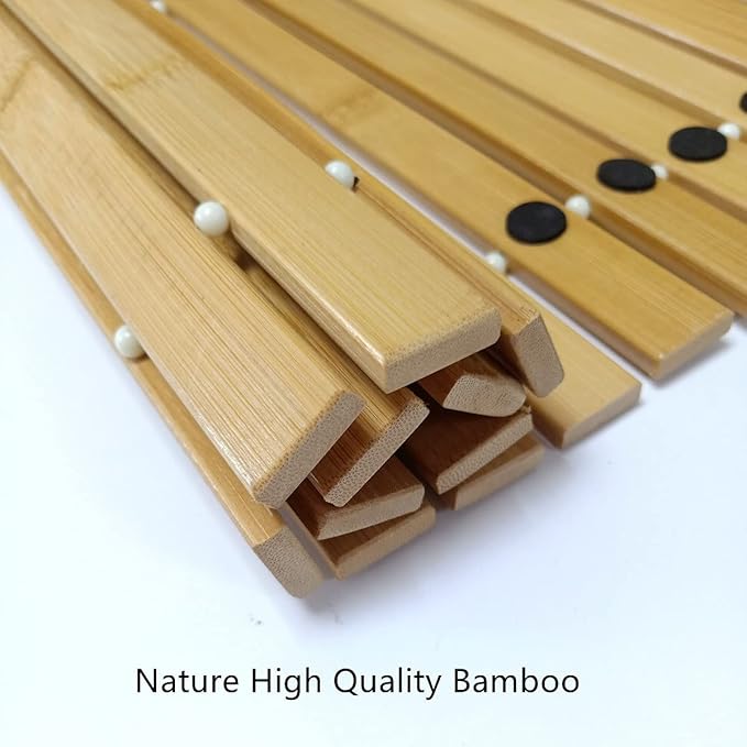 HJJKKH Bath Mat, Wooden Bathroom Mat Rayon Made from Bamboo 47.3"x15.7", Rollable Non-Slip Floor Mat, Wooden Shower Mat for Bathroom, Bathtub, Spa, Sauna, Hot Tub & Outdoor Use