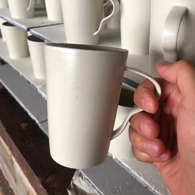 Small Chic Pottery Espresso Coffee Mug, Rustic Handmade Clay Tea Cup for Home and Office with Unique Handle, Dishwasher& Microwave safe, Matte Ivory White 9oz