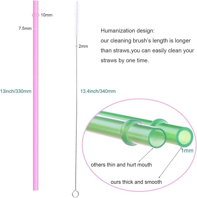 Dakoufish 13 Inch Reusable Plastic Straws Extra Long For 30-100 OZ Tall Water Bottle Thermal Mug Tumblers Rambler Mason Jar 12packs With One Brush (13inch,12color)