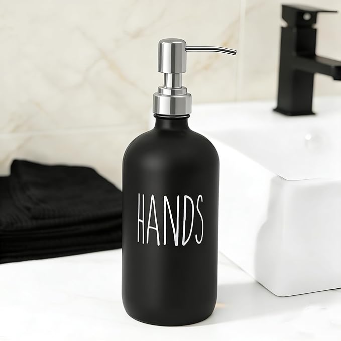 Black Glass Soap Dispenser with Stainless Steel Pump, Farmhouse Style Hand & Dish Soap Dispenser for Bathroom and Kitchen Sink, Soap Dispenser for Kitchen Sink(Black h)