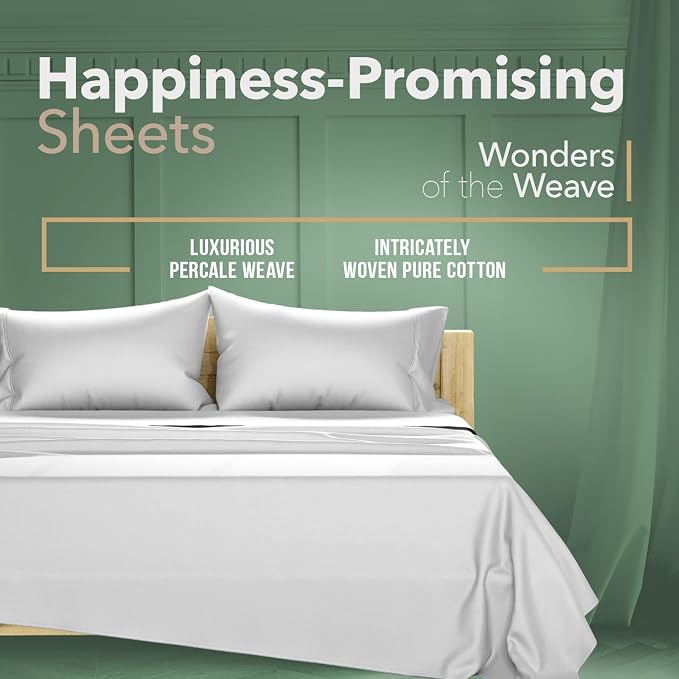 TEXAS LINEN CO. 100% Organic Cotton Percale Sheets King Size Pack or 2 - Soft & Crisp Organic Cotton Sheets King Size (8 PC, Light Grey), 16" Deep Pocket Percale Weve Bed Sheet Set - GOTS Certified