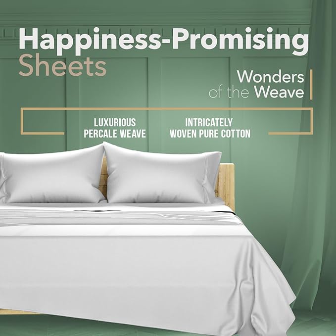 TEXAS LINEN CO. 100% Organic Cotton Sheets Full Size - 4 PC Organic Cotton Percale Sheets Full Set (Light Grey), Soft, Cooling & Breathable Bedsheets, 16" Deep Pocket Hotel Bedding - GOTS Certified