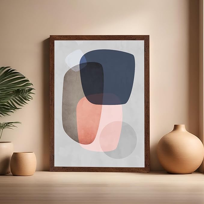 Monem Art Pastel Abstract Organic Shapes Print - Scandinavian Minimalist Art Poster - Wall Decor for Living Room, Bedroom or Office - 16x20 Brown Framed Wall Art by Mareike Bohmer
