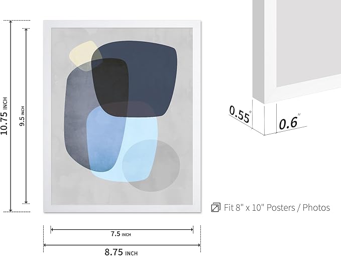 Monem Art Abstract Blue Shapes Print - Scandinavian Minimalist Art Poster - Wall Decor for Living Room, Bedroom or Office - 8x10 White Framed Wall Art by Mareike Bohmer