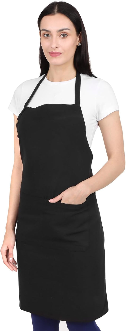 Kitchen Apron Cotton Waterdrop Resistant with adjustable Aprons for Women with Pockets 8 Color option Cooking (Black)