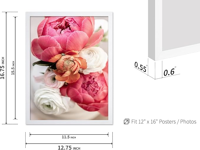 Monem Art Pink Peony Floral Macro Photography Print - Romantic Flower Art Poster - Wall Decor for Living Room, Bedroom or Office - 12x16 White Framed Wall Art by Mareike Bohmer