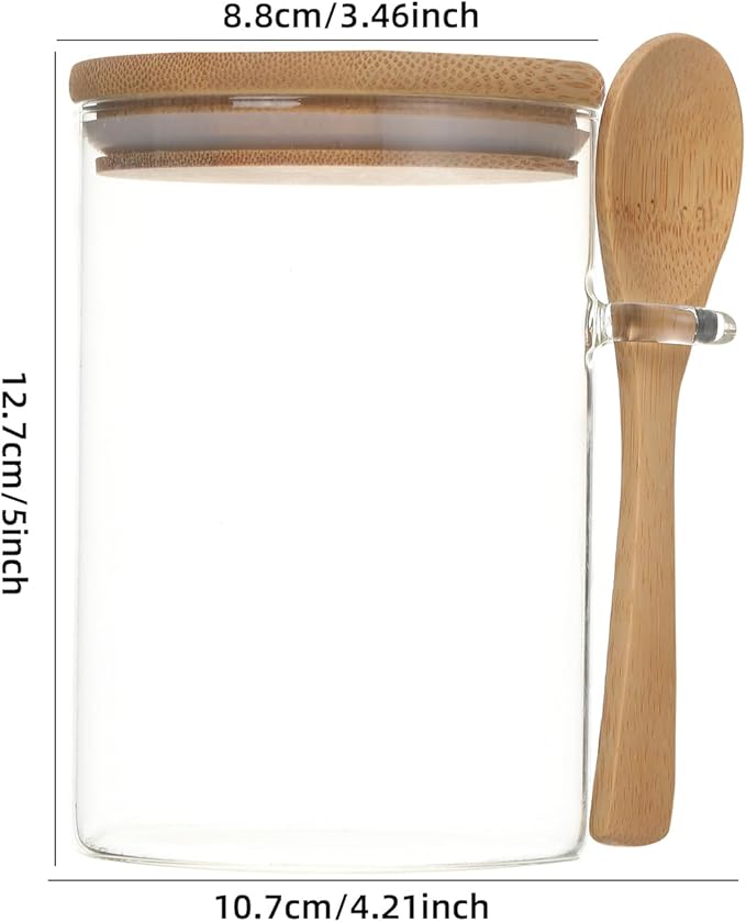 Lassos Boutique 1PC Glass Canister Jar with Bamboo Lid for Food Storage, Organization for Coffee Beans, Tea, Flour, Salt, Nuts, Cookies, Oatmeal 15 fl oz (450ml) (Jar with Spoon)
