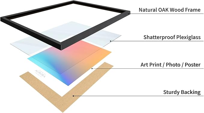 Monem Art Aurora Gradient Abstract Print - Minimalist Geometric Color Field Poster - Wall Decor for Living Room, Bedroom or Office - 16x20 Black Framed Wall Art by Rs Lab Studio
