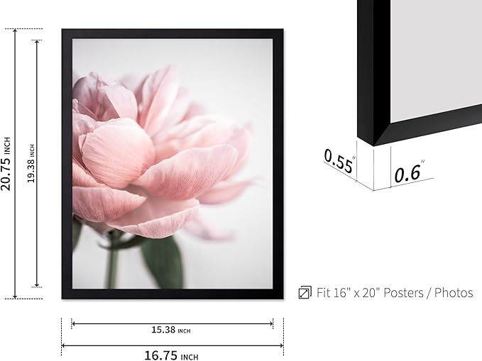 Monem Art Soft Pink Peony Macro Photography Print - Minimalist Floral Art Poster - Wall Decor for Living Room, Bedroom or Office - 16x20 Black Framed Wall Art by Mareike Bohmer
