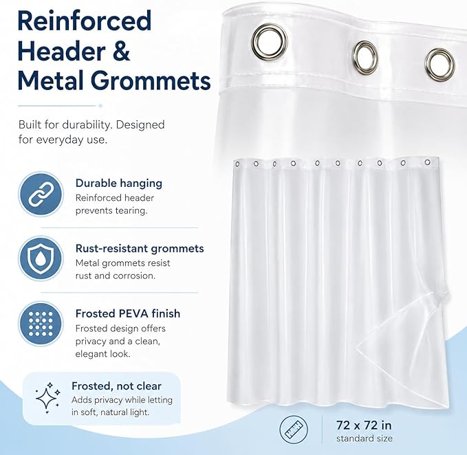 TreeLen Hotel Collection Shower Curtain Liner,Eco-Friendly PEVA Plastic 10Gauge 72" x 72" Shower Curtain Liner with Magnets, Weighted,Waterproof
