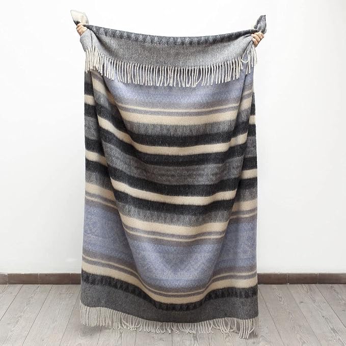 Alpaca Wool Blanket Throw Cherokee Design for Bed Couch Sofa Soft Warm Peruvian Alpaca Wool Blankets 72" x 60" (Combination 11 (Light Blue))