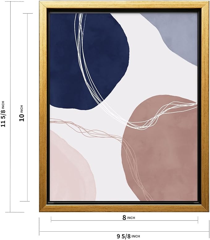 Monem Art Abstract Organic Shapes Print - Scandinavian Blue Geometric Poster - Wall Decor for Living Room, Bedroom or Office - 8x10 Gold Framed CANVAS Wall Art by Mareike Bohmer