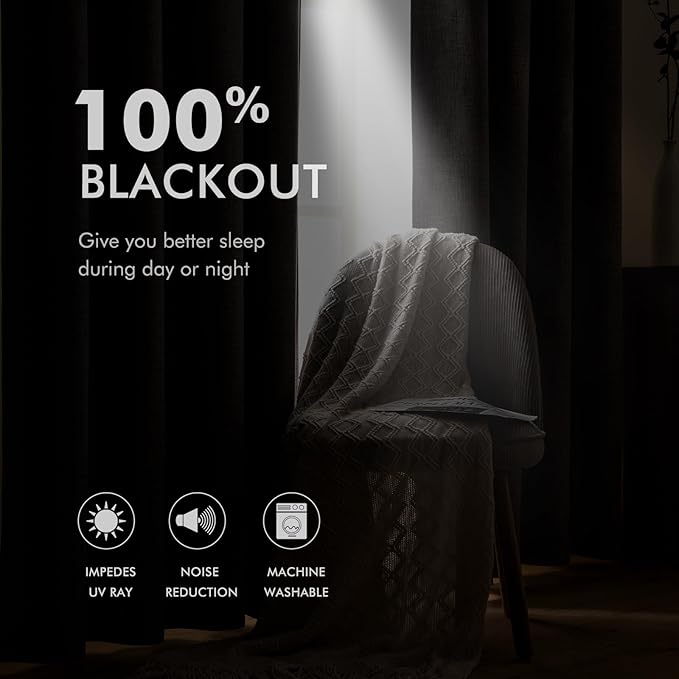 MIULEE 100% Blackout Linen Textured Curtains for Bedroom Solid Thermal Insulated Warm Taupe Grommet Room Darkening Curtains & Drapes Luxury Decor for Living Room Nursery 52 x 63 Inch (2 Panels)