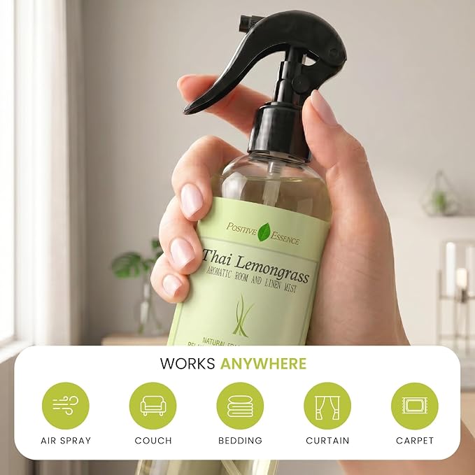 Thai Lemongrass Linen and Room Spray, Natural Air Freshener Made with Pure Lemongrass Essential Oil, Bathroom Air Freshener or Calming Pillow Spray (8.5 fl oz)