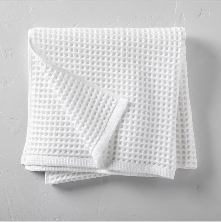 Waffle Towel for Bathroom 59x30 Inches, Turkish Bath Towel, Cotton Bath Towel, 6 Color Option, Mint Green, Brown White, Anthracite, Powder Pink, Gray (White)