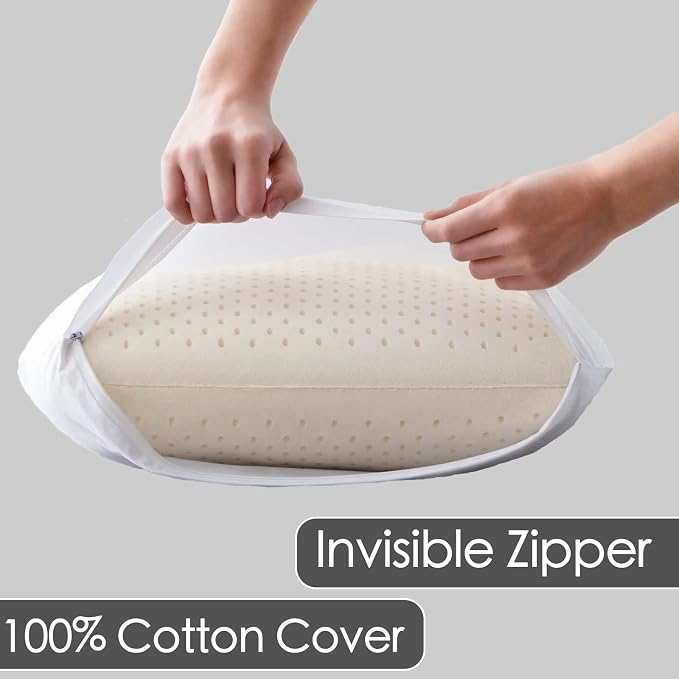 Kiss Dream 100% Natural Talalay Latex Pillow Sleeping Bed Pillows, Extra Soft Luxury Standard Pillow, Perfectly Aligns for Side/Back Pain, Stomach, Neck, Pressure Relief, Removable Cotton Cover