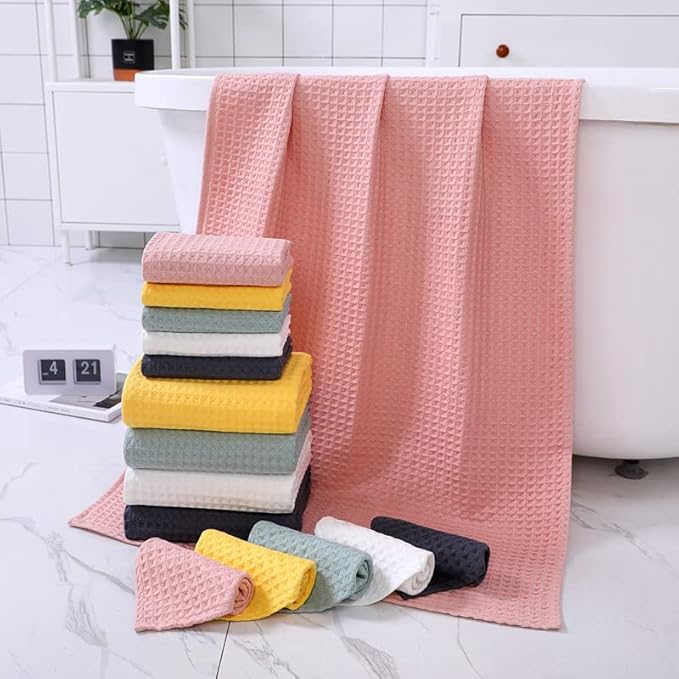 -a 1pcs Pure Cotton Waffle Towel, Multipurpose Use as Bath Fitness, Bathroom, Shower, Sports, Towel，Handle Various situations effortlessly.27.56x55.12inch (White)