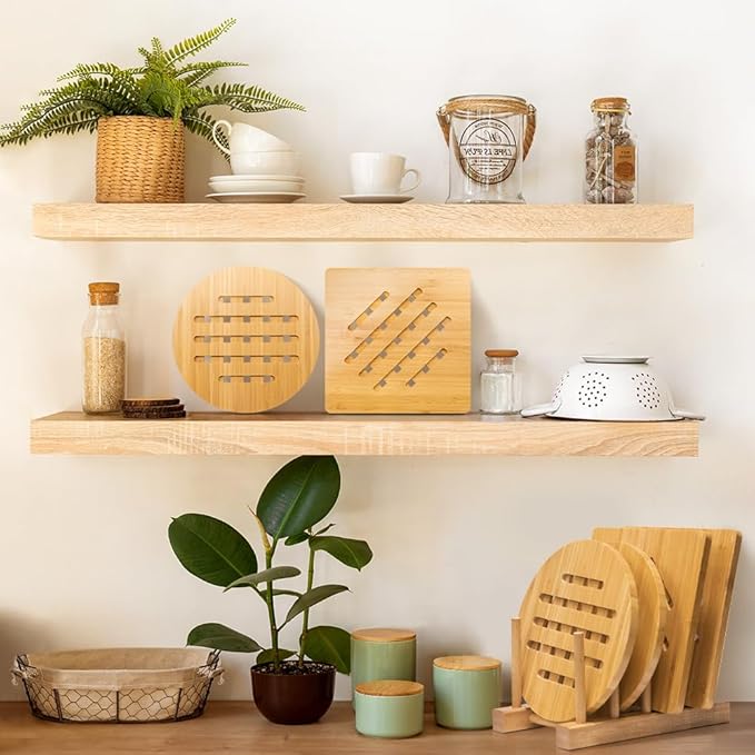 Bamboo Trivet Kitchen Bamboo Hot Pads Mat Set for Hot Dishes/Bowl/Teapot/Hot Pot Holders (Large 20 cm 8pack)