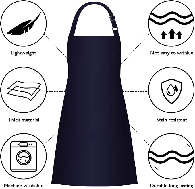 Jubatus 2 Pack 100% Cotton Aprons with 2 Pockets Cooking Chef Kitchen Adjustable Bib Apron for Women Men, Navy Blue