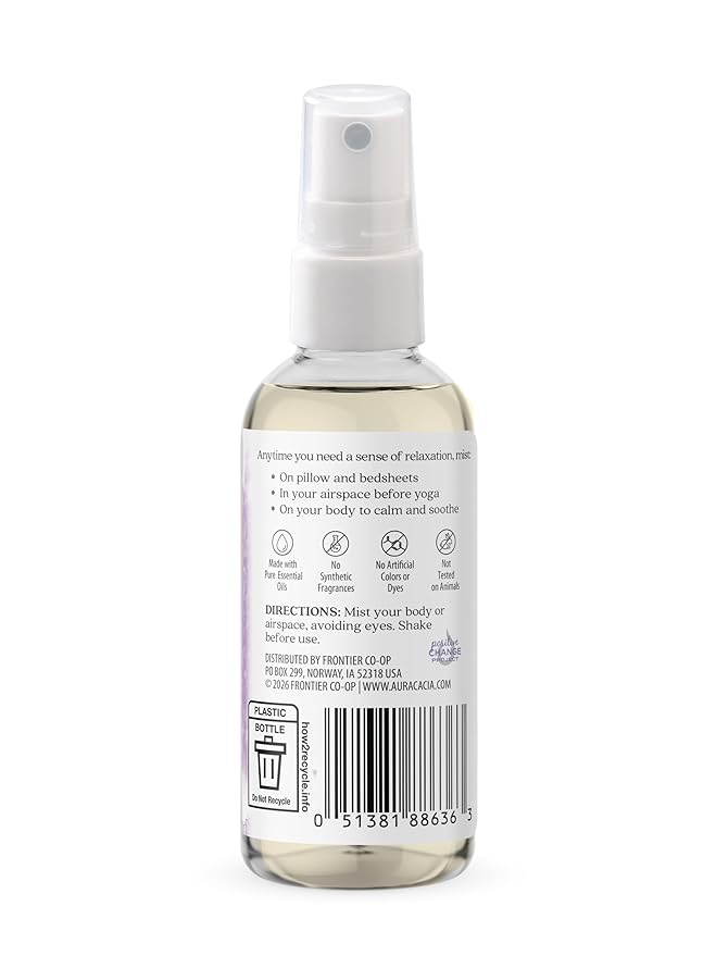 Aura Cacia Relaxing Lavender Aromatherapy Mist, 4-Ounce, Lavender Pure Essential Oils, Sweet & Floral Aroma