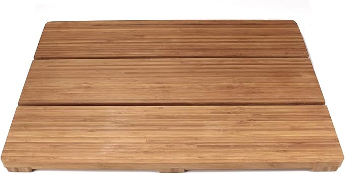 BambooMN Bamboo Bath Mat for Bathroom, Spa, Outdoor Shower, Medium Rectangle (24" x 17" x 1.3"), Anti-Slip, Water Resistant Coating - 2 Pieces