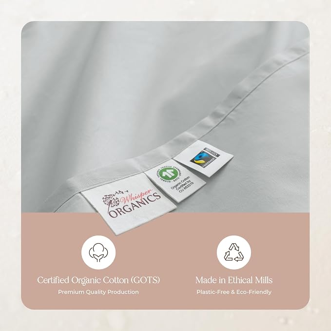 Organic King Fitted Sheet Only Deep Pocket - 100% Organic Cotton Sheets with Breathable 300 Thread Count Sateen Weave GOTS & Fairtrade Certified - Soft Fitted Bed Sheets Only (Shore, King)