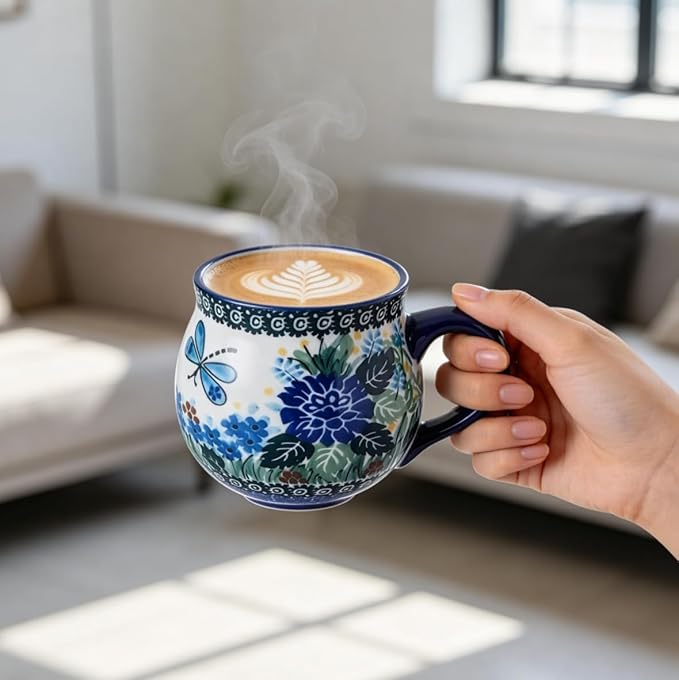 12 oz Ceramic Cup Hand-Painted Handmade Unique Porcelain Floral Mug for Tea Coffee Milk Microwave Dishwasher Safe, Pottery Flower Mug 1 pc, Premium Elegant Gift
