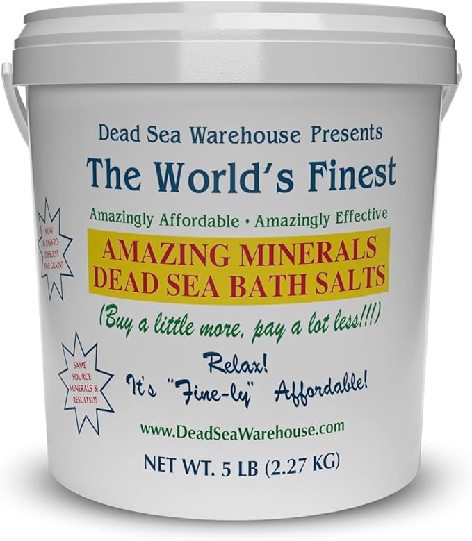 Dead Sea Warehouse-Amazing Minerals Dead Sea Bath Salts,100% Full Mineral Therapeutic Bath Salts, Detoxifying & Moisturizing, Exfoliating for Dry Skin, Unscented(5 lbs)