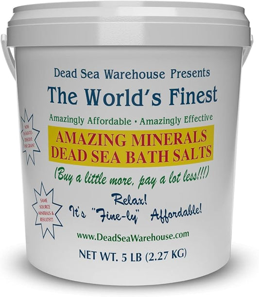 Dead Sea Warehouse-Amazing Minerals Dead Sea Bath Salts,100% Full Mineral Therapeutic Bath Salts, Detoxifying & Moisturizing, Exfoliating for Dry Skin, Unscented(5 lbs)