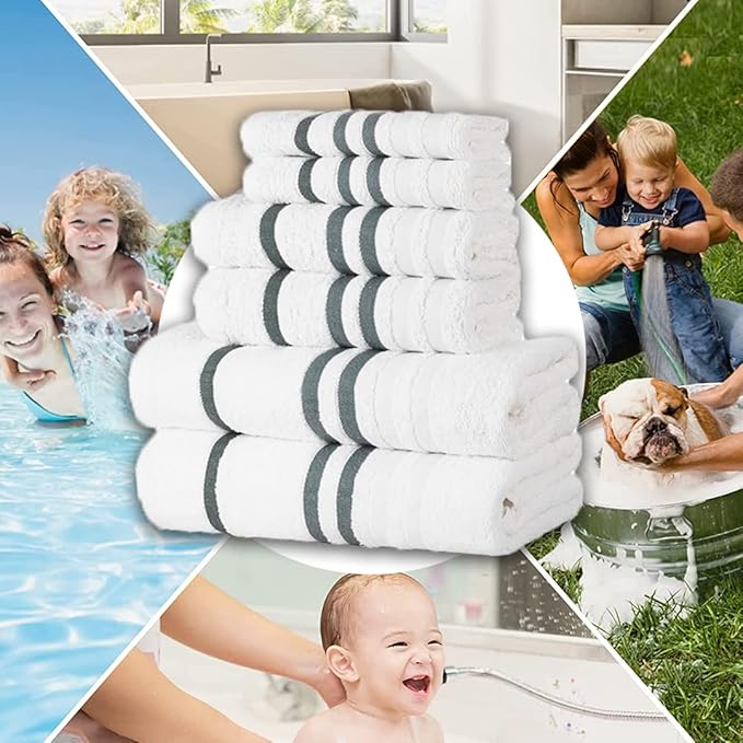CASA COPENHAGEN Exotic 6 Pieces Towel Set- Snow White, 525 GSM 2 Bath Towel 2 Hand Towel 2 Washcloth, Designed in Denmark Made of Soft Egyptian Cotton for Bathroom, Kitchen & Shower