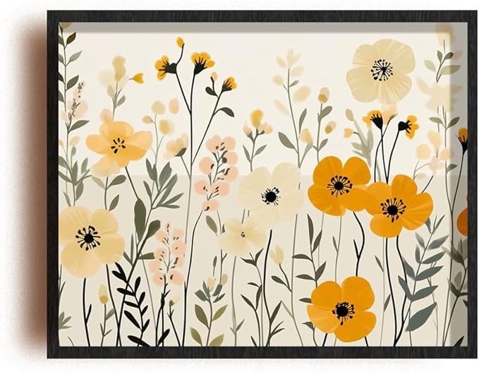 (Unframed) (10x8 Inch) Matte Wall Art Print Of Minimalist cut-out style of Wildflowers in arranged in an organic flow within a bordered canvas - Eco-Friendly Poster, Custom Decor for Home, Office, Be
