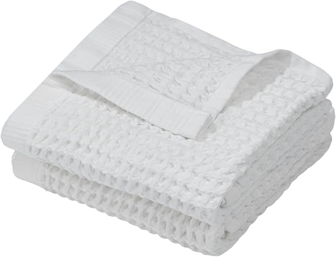 DEMMEX Organic Cotton Waffle Turkish Hand Towels for Bathroom & Kitchen, Large 20x30 in, 100% Oeko-TEX Certified Ultra Soft Turkish Cotton, Lightweight Quick Dry Waffle Weave, Set 2 (Crisp White)