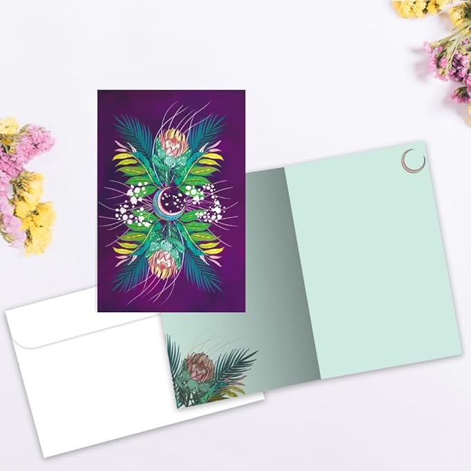 Tree-Free Greetings - All Occcasion Cards - 12 Notecards + 12 White Envelopes - Made in USA - 100% Recycled Paper - 4"x6" - Floral Moon (FS65343)
