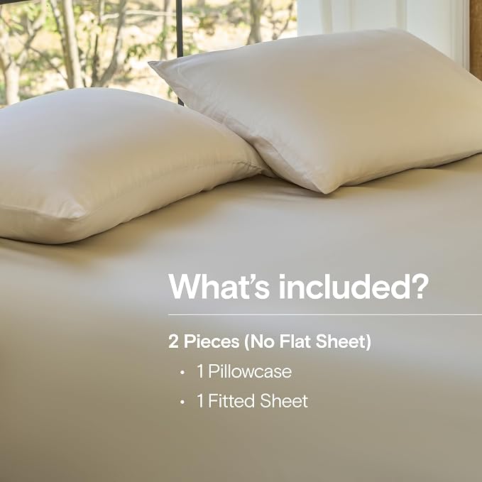 DOZ Sheet Set, 100% Viscose derived from Bamboo, Organically Grown, Buttery Soft, Cooling Sheets, High GSM, Deep Pockets - 2 Piece - 1 Pillowcase 1 Fitted Sheet (Sand, Twin)