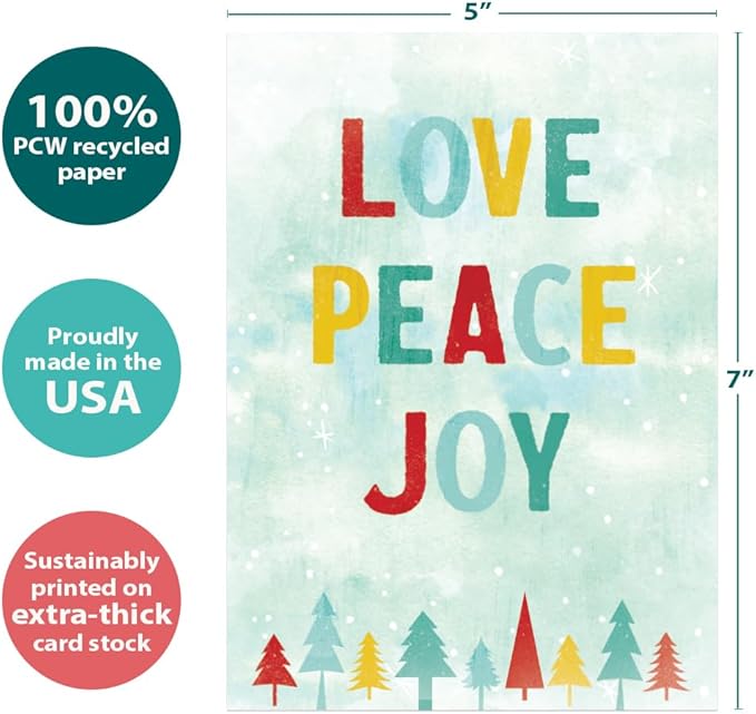 Tree-Free Greetings - Season's Greeting Cards - Artful Designs - 16 Assorted Cards + Matching Envelopes - Made in USA - 100% Recycled Paper - 5"x7" - Peace on Earth (GP60507)