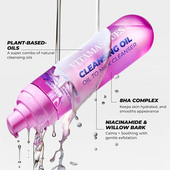 Vitamasques Oil to Milk Cleanser Face Wash & Makeup Remover – Korean Cleansing Oil for Face, Deep Pore Clean, Gentle Facial Oil Cleanser, Quick Rinse-Off & No Oily Residue (4.05 Fl Oz)