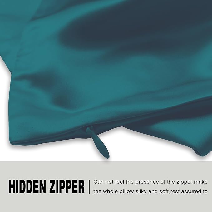 Silk Pillow Cases 2 Pack,Soft Breathable and Sliky Standard Size Pillow Cases Set of 2,Natural Mulberry Silk Pillowcase Set of 2 for Hair and Skin with Hidden Zipper (Teal,20"X 26",2pcs)